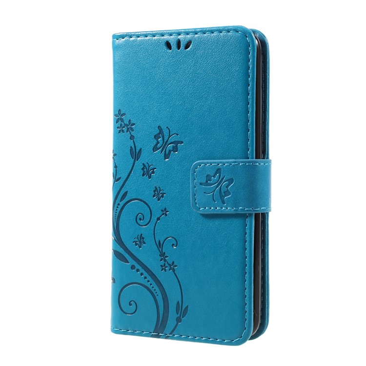 Butterfly Flower Imprinted Wallet Leather Protective Case for LG K8 (2017) - Blue-2