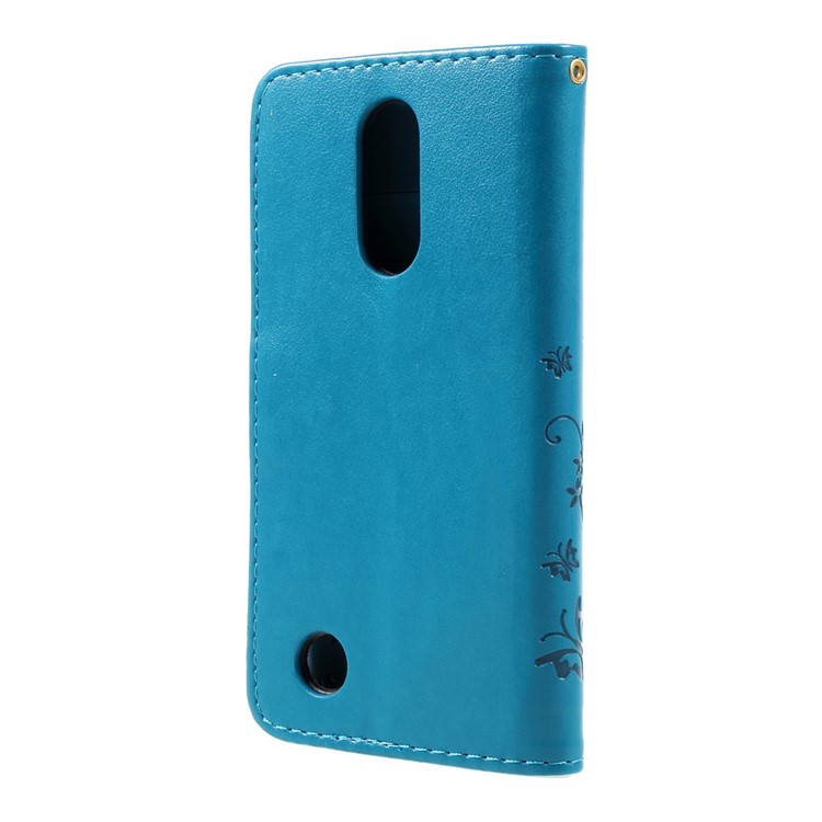 Butterfly Flower Imprinted Wallet Leather Protective Case for LG K8 (2017) - Blue-3