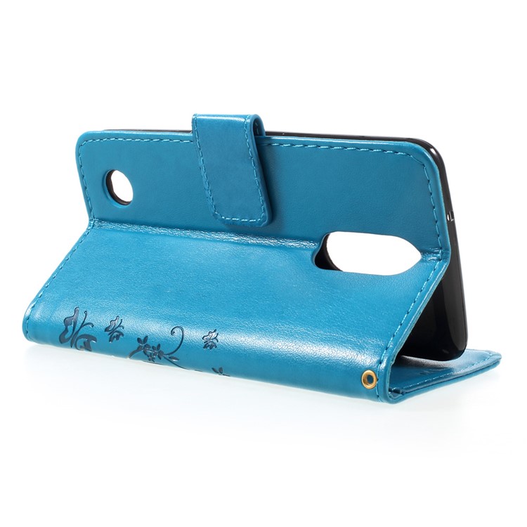 Butterfly Flower Imprinted Wallet Leather Protective Case for LG K8 (2017) - Blue-5