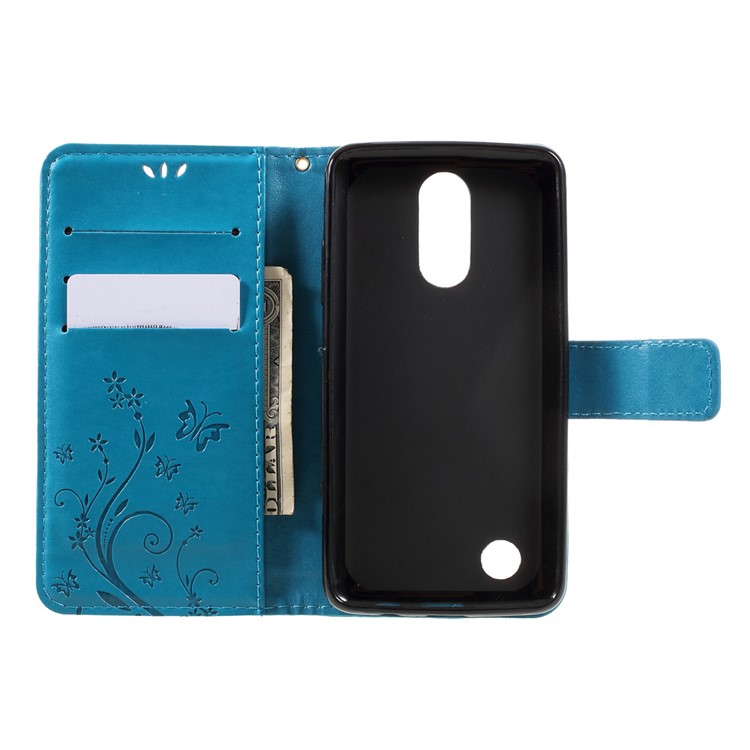 Butterfly Flower Imprinted Wallet Leather Protective Case for LG K8 (2017) - Blue-6