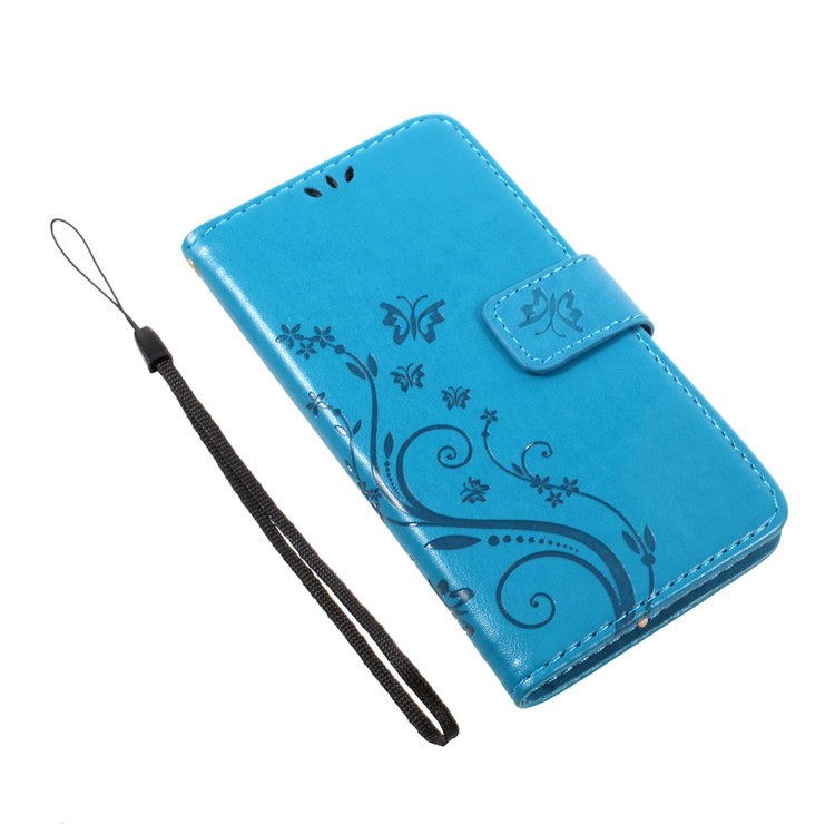 Butterfly Flower Imprinted Wallet Leather Protective Case for LG K8 (2017) - Blue-7