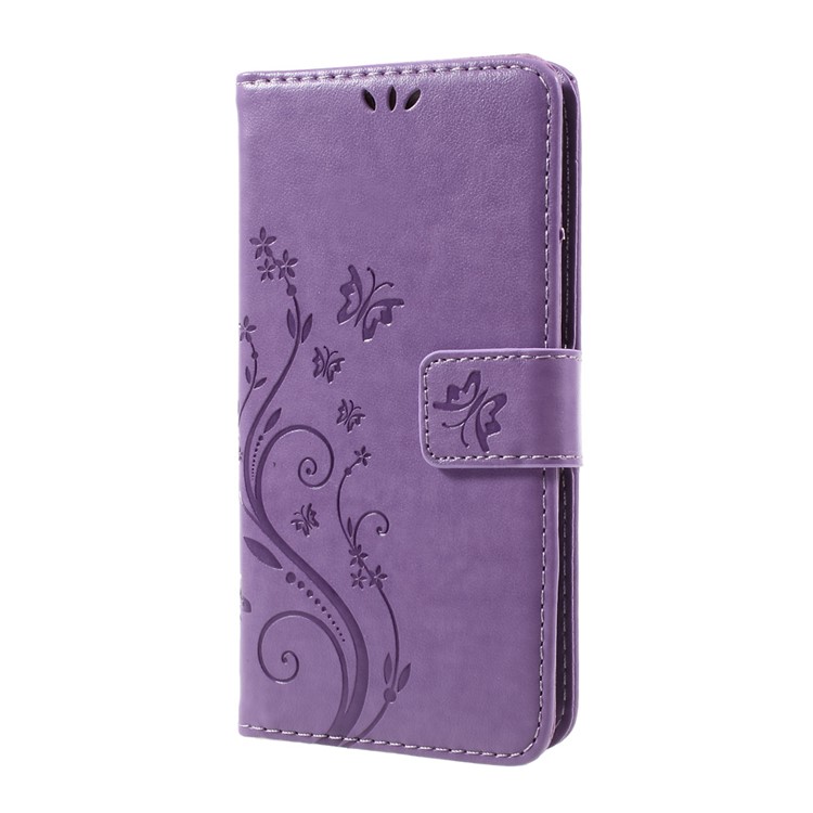 For LG K8 (2017) Butterfly Flower Imprinted Wallet Leather Stand Case - Light Purple-2