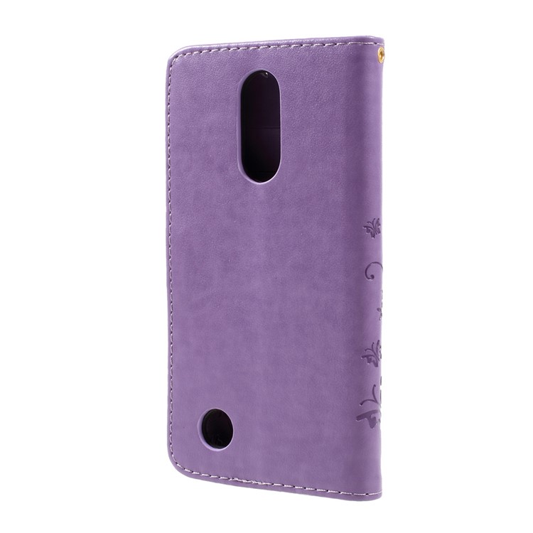 For LG K8 (2017) Butterfly Flower Imprinted Wallet Leather Stand Case - Light Purple-3
