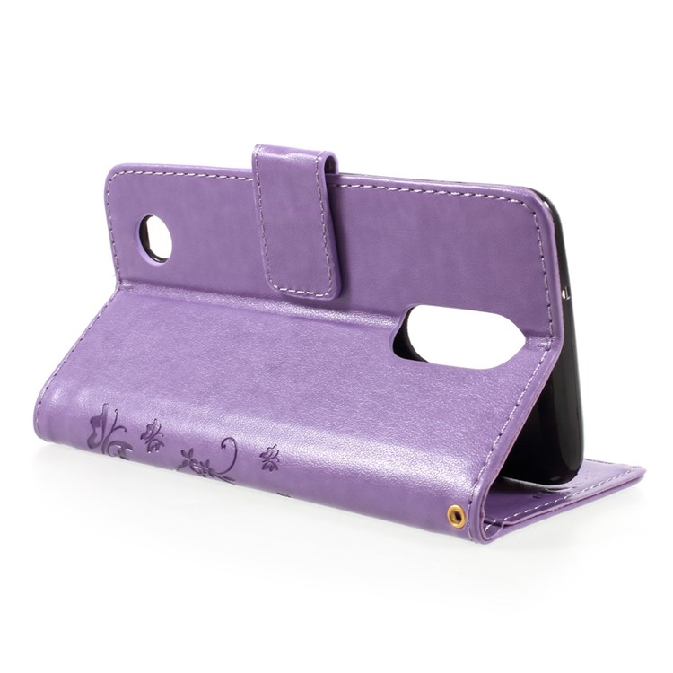 For LG K8 (2017) Butterfly Flower Imprinted Wallet Leather Stand Case - Light Purple-5