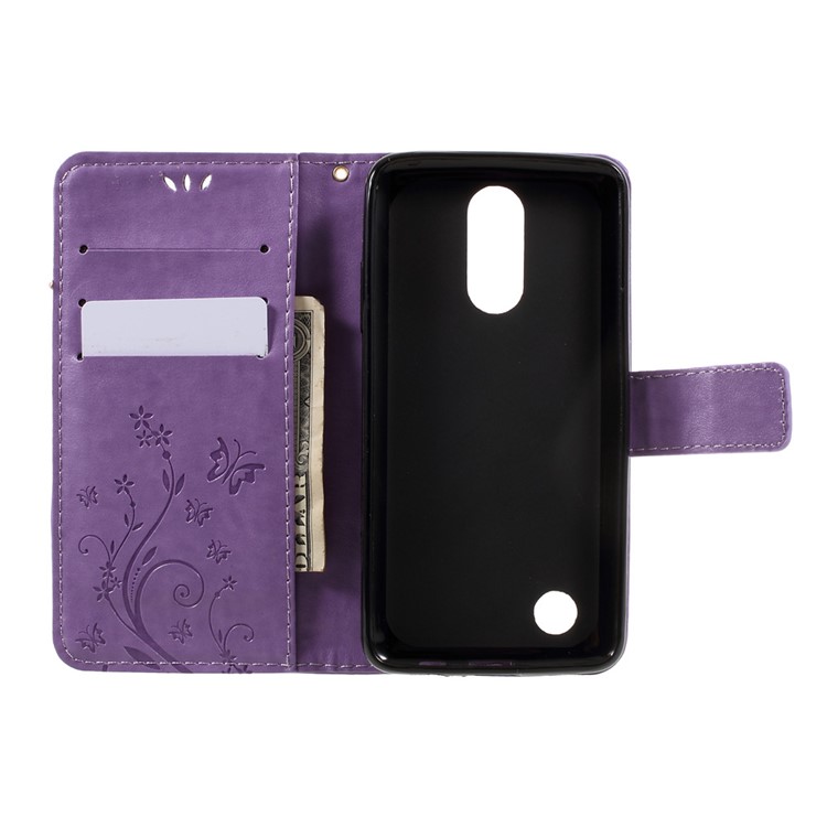 For LG K8 (2017) Butterfly Flower Imprinted Wallet Leather Stand Case - Light Purple-6