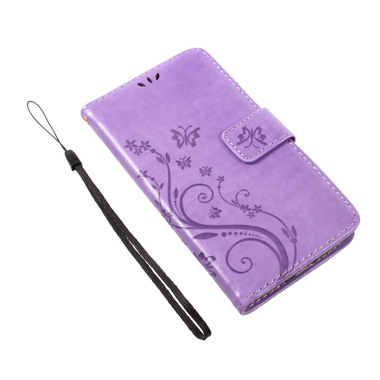 For LG K8 (2017) Butterfly Flower Imprinted Wallet Leather Stand Case - Light Purple-7