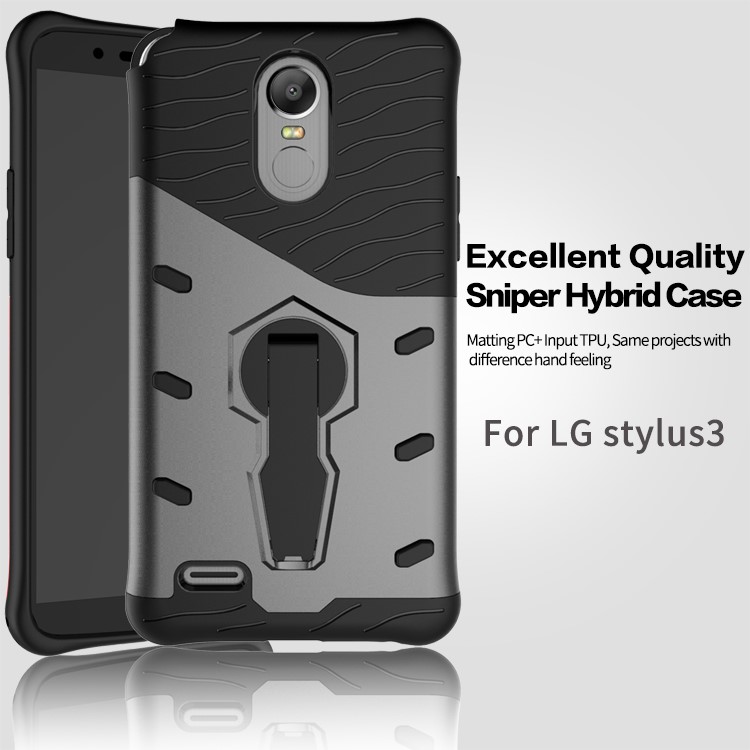 360-Degree Rotary Kickstand Armor PC + TPU Back Case for LG Stylus 3 - Grey-10
