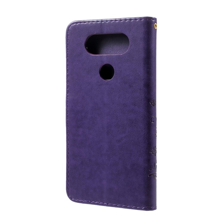 Leather Imprinted Flower Butterfly Wallet Phone Accessory for LG V20 - Dark Purple-3