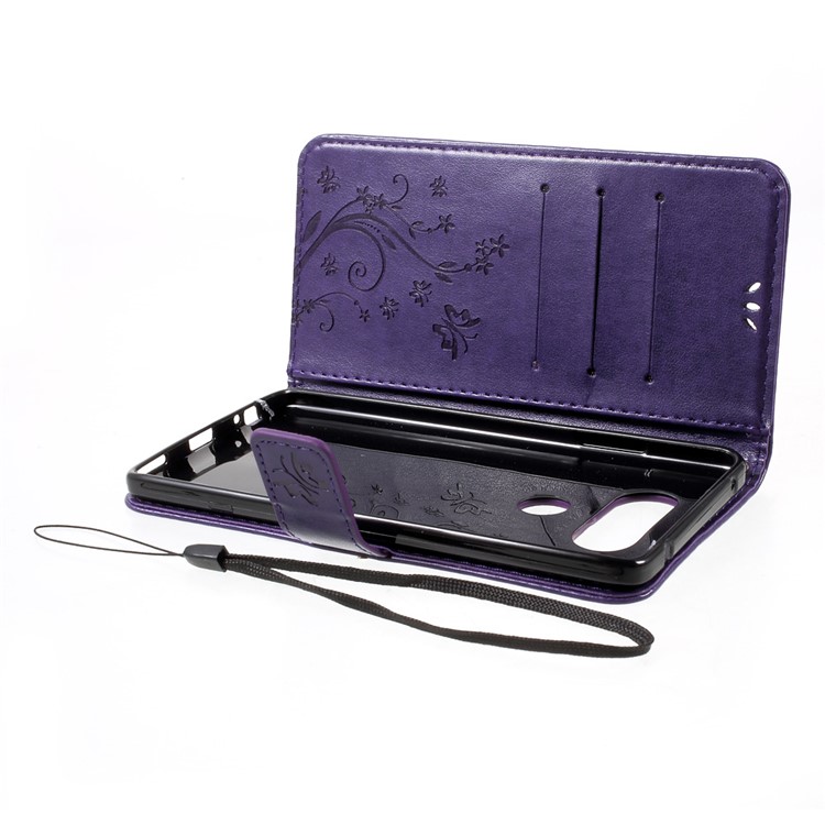 Leather Imprinted Flower Butterfly Wallet Phone Accessory for LG V20 - Dark Purple-6