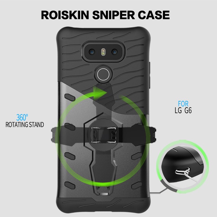 360-Degree Rotary Kickstand Armor PC + TPU Mobile Phone Case for LG G6 - Grey-15