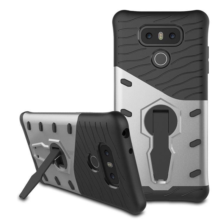 Armor Hybrid PC + TPU 360-Degree Rotary Kickstand Back Case for LG G6 - Silver-1