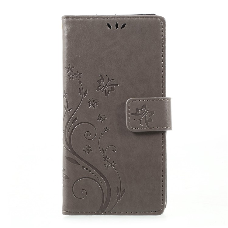 Imprinted Butterfly Flowers Leather Wallet Cover for LG G6 - Grey-1