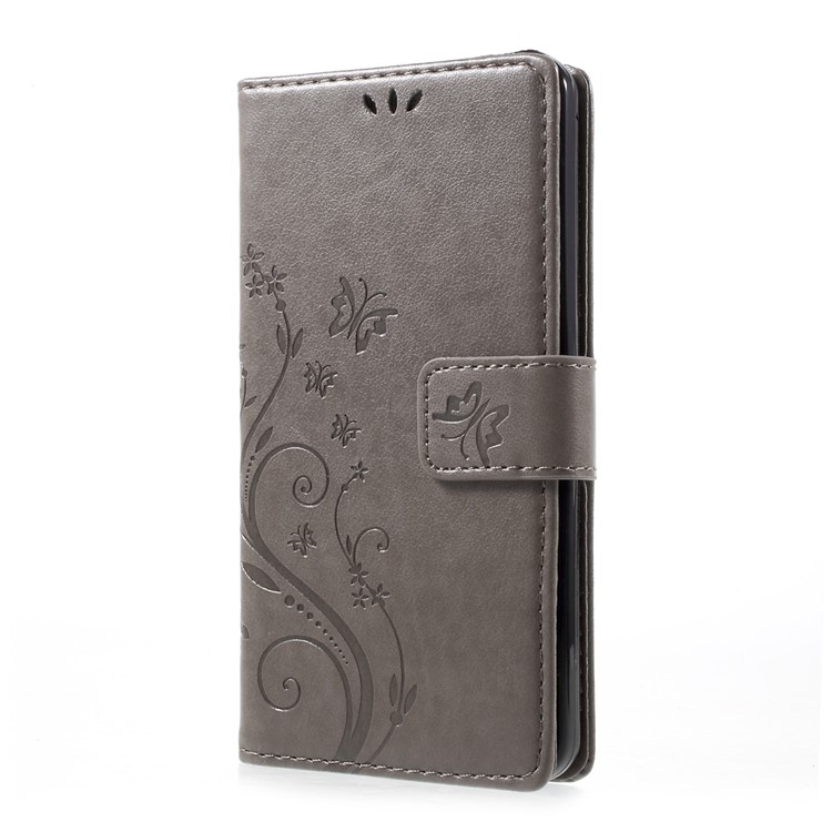 Imprinted Butterfly Flowers Leather Wallet Cover for LG G6 - Grey-2