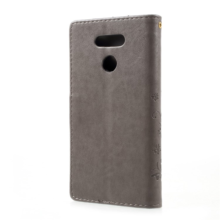 Imprinted Butterfly Flowers Leather Wallet Cover for LG G6 - Grey-3