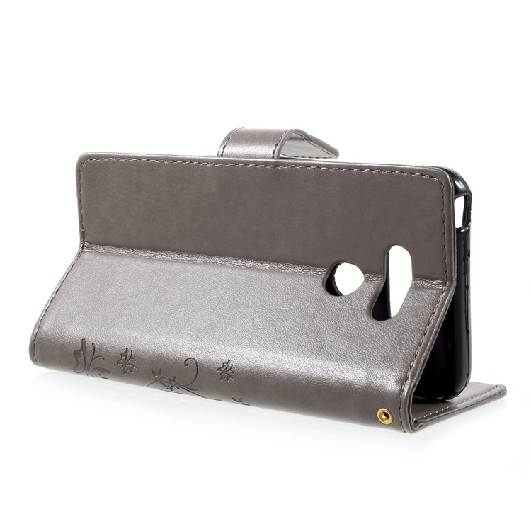 Imprinted Butterfly Flowers Leather Wallet Cover for LG G6 - Grey-4