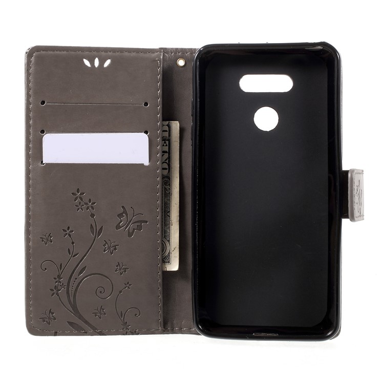 Imprinted Butterfly Flowers Leather Wallet Cover for LG G6 - Grey-5
