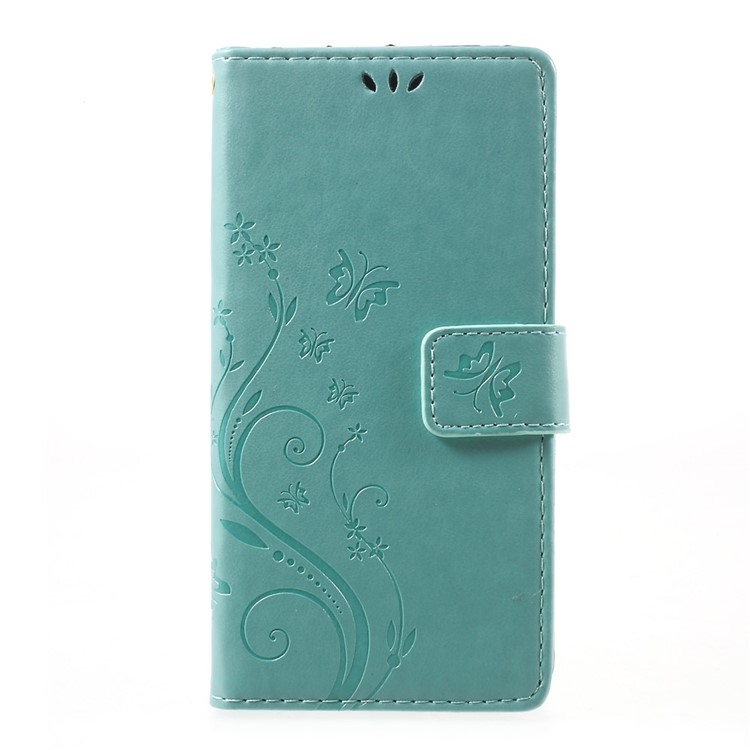 Imprinted Butterfly Flowers Wallet Leather Stand Case for LG G6 - Cyan-1