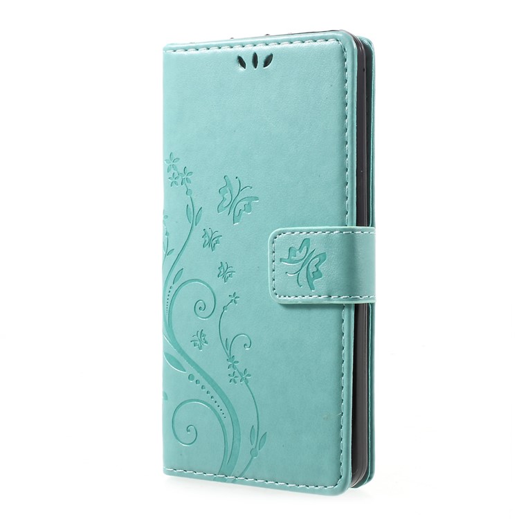 Imprinted Butterfly Flowers Wallet Leather Stand Case for LG G6 - Cyan-2