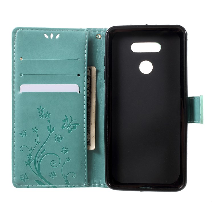 Imprinted Butterfly Flowers Wallet Leather Stand Case for LG G6 - Cyan-5