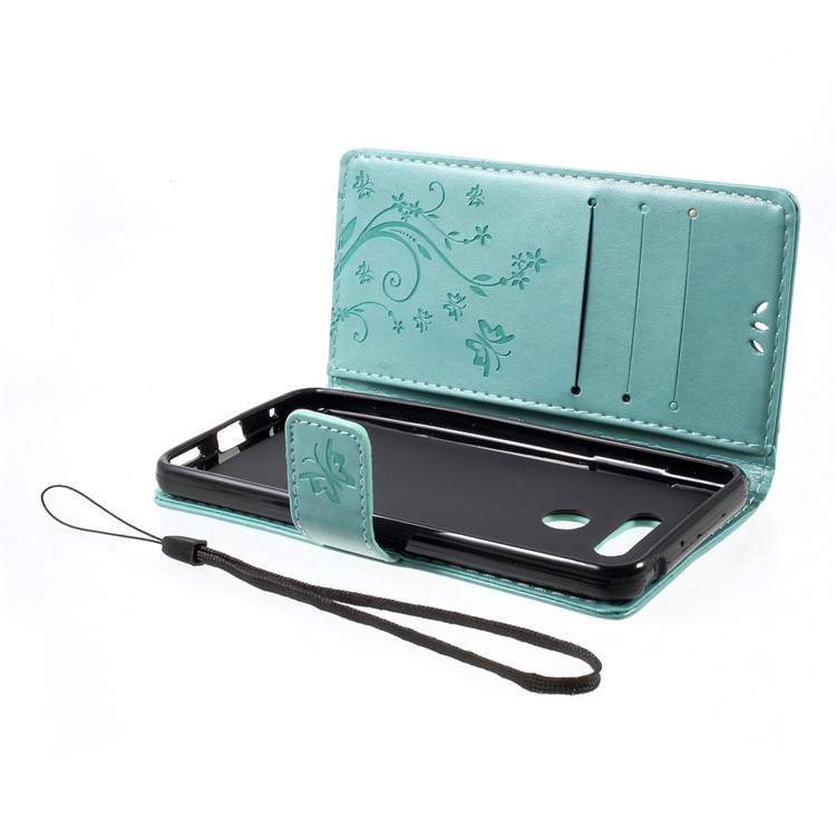 Imprinted Butterfly Flowers Wallet Leather Stand Case for LG G6 - Cyan-6
