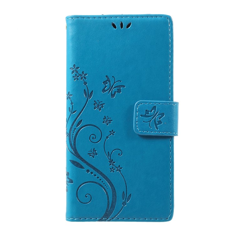 Imprinted Butterfly Flowers Wallet Leather Stand Cover for LG G6 - Blue-1