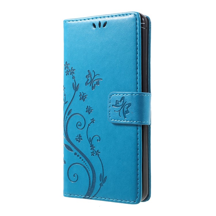 Imprinted Butterfly Flowers Wallet Leather Stand Cover for LG G6 - Blue-2