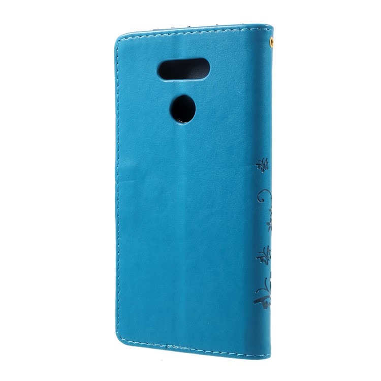 Imprinted Butterfly Flowers Wallet Leather Stand Cover for LG G6 - Blue-3