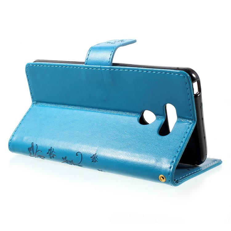 Imprinted Butterfly Flowers Wallet Leather Stand Cover for LG G6 - Blue-4