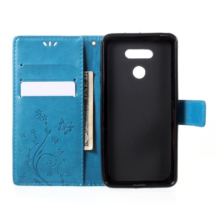 Imprinted Butterfly Flowers Wallet Leather Stand Cover for LG G6 - Blue-5
