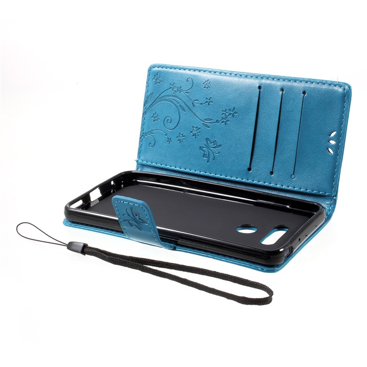 Imprinted Butterfly Flowers Wallet Leather Stand Cover for LG G6 - Blue-6