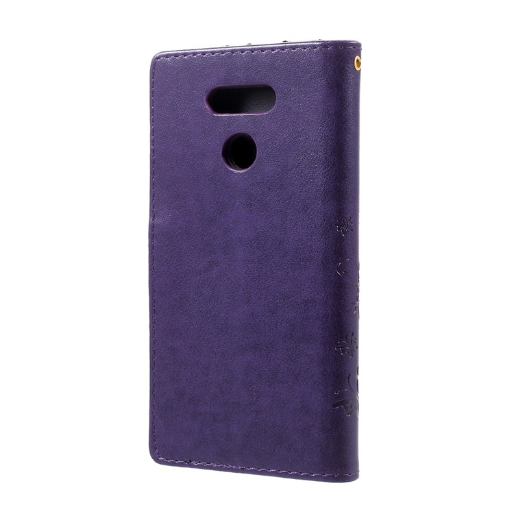 Imprinted Butterfly Flowers Leather Wallet Case Accessory for LG G6 - Dark Purple-3