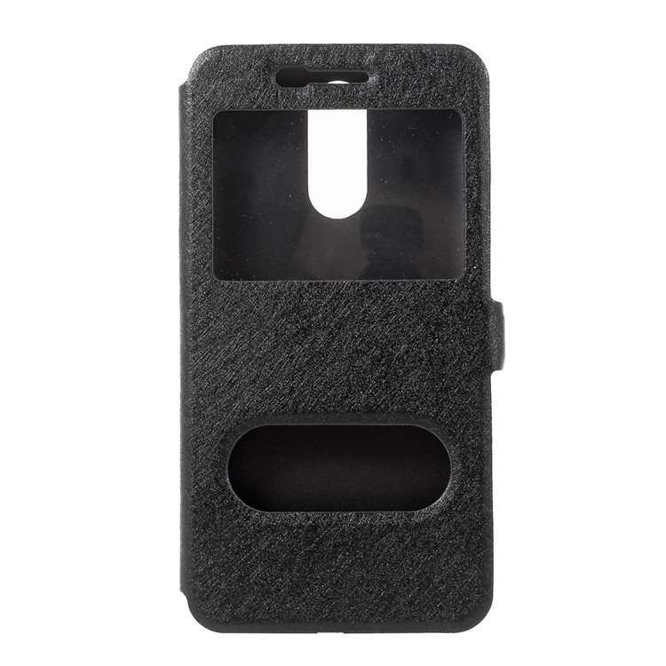 Silk Texture Dual Window Leather Phone Case for LG K10 (2017) - Black-2