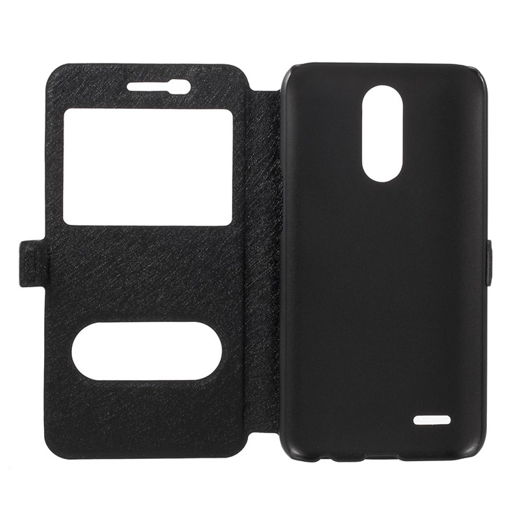 Silk Texture Dual Window Leather Phone Case for LG K10 (2017) - Black-5