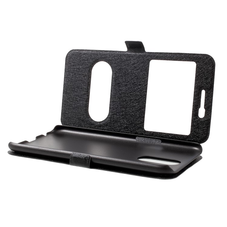 Silk Texture Dual Window Leather Phone Case for LG K10 (2017) - Black-6