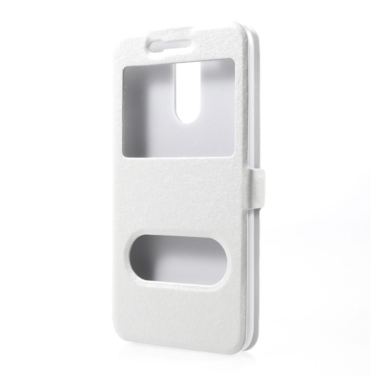 Silk Texture Dual Window View Leather Cover for LG K10 (2017) - White-2