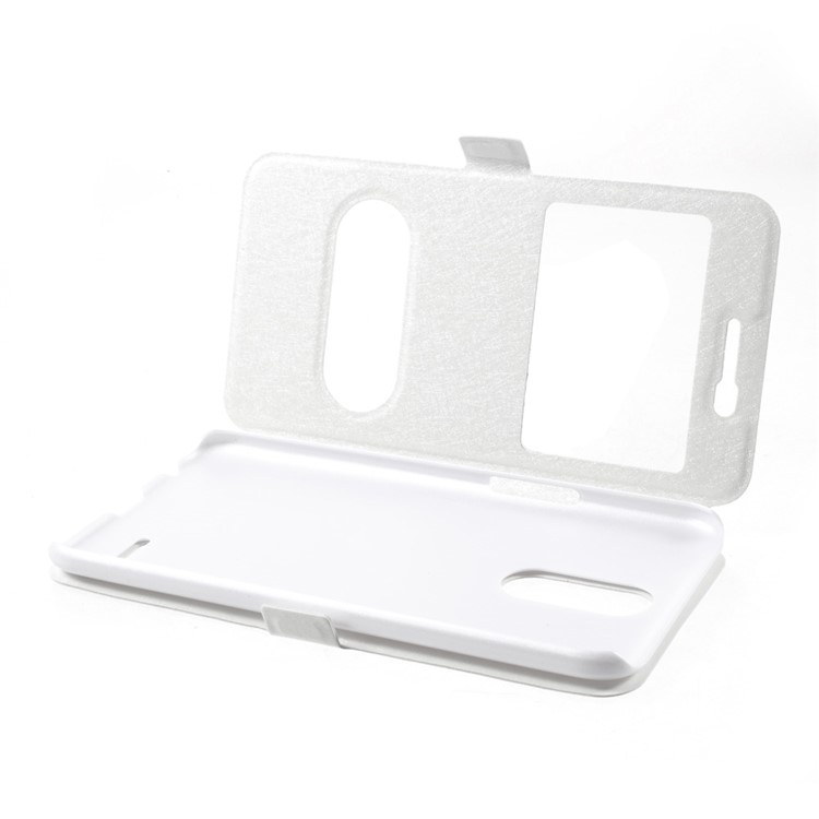 Silk Texture Dual Window View Leather Cover for LG K10 (2017) - White-5
