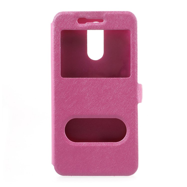 Silk Texture Dual Window Leather Stand Shell for LG K10 (2017) - Rose-1