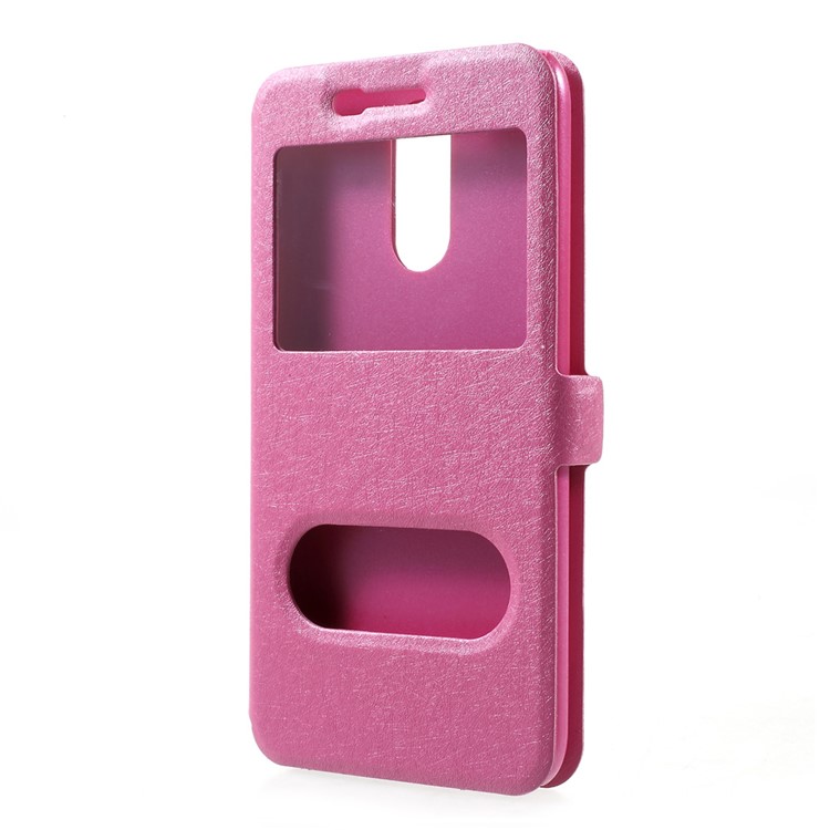 Silk Texture Dual Window Leather Stand Shell for LG K10 (2017) - Rose-2