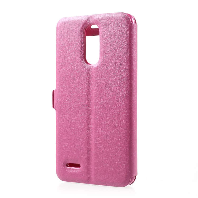 Silk Texture Dual Window Leather Stand Shell for LG K10 (2017) - Rose-3