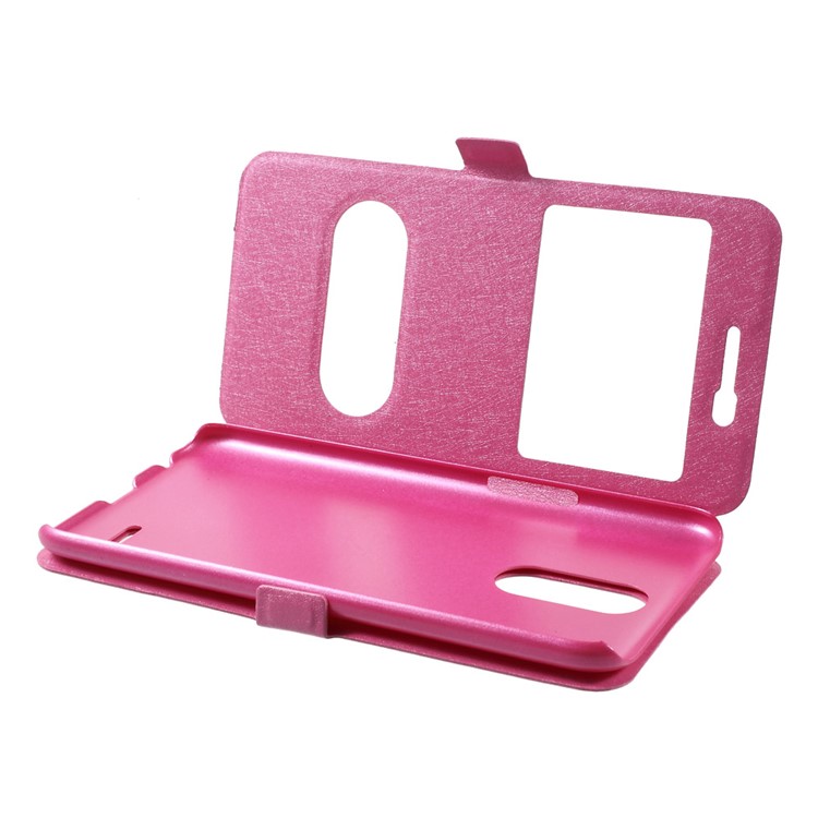 Silk Texture Dual Window Leather Stand Shell for LG K10 (2017) - Rose-5