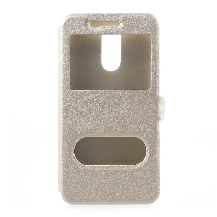 Silk Texture Double Window Leather Flip Case for LG K10 (2017) - Gold-1