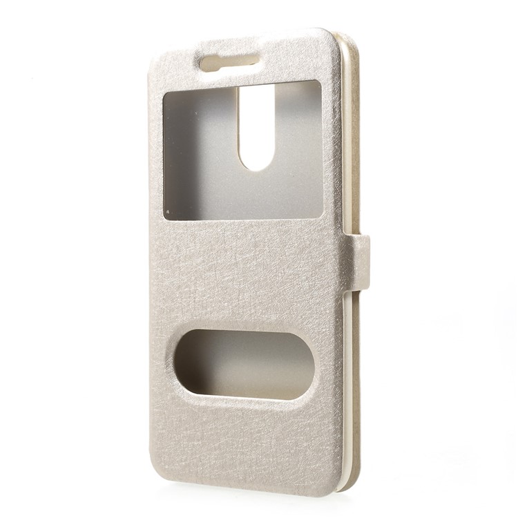 Silk Texture Double Window Leather Flip Case for LG K10 (2017) - Gold-2