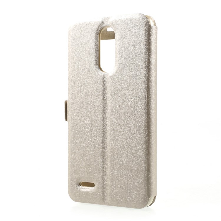 Silk Texture Double Window Leather Flip Case for LG K10 (2017) - Gold-3