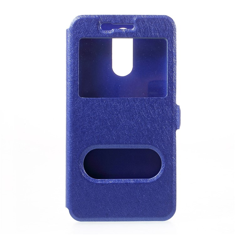 Silk Texture Dual Window PU Leather Shell Case for LG K10 (2017) - Blue-1