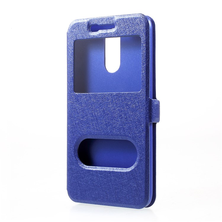 Silk Texture Dual Window PU Leather Shell Case for LG K10 (2017) - Blue-2