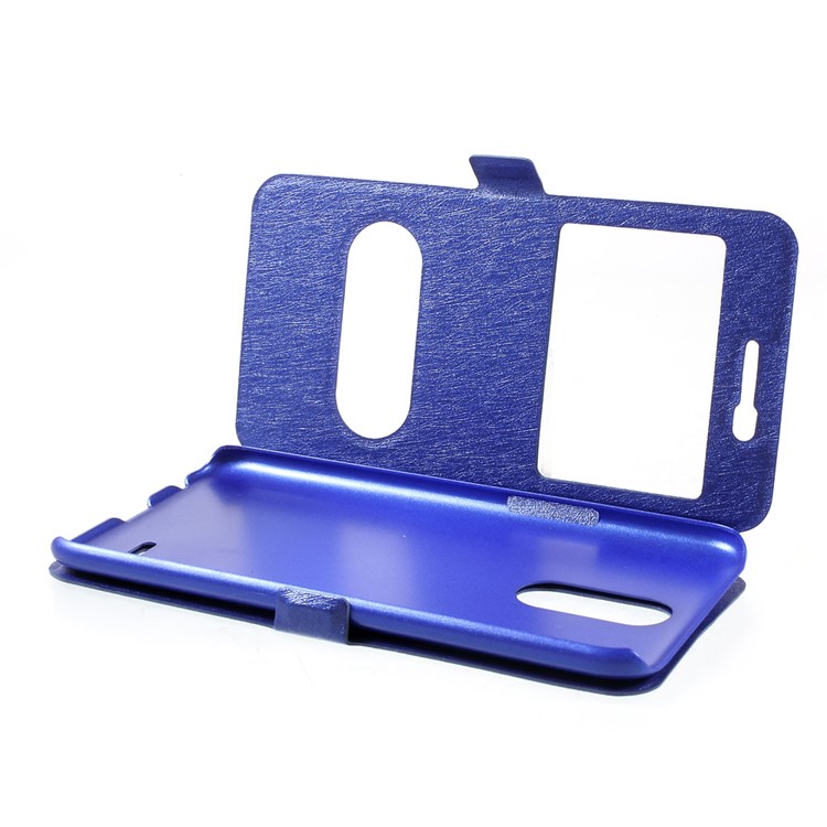 Silk Texture Dual Window PU Leather Shell Case for LG K10 (2017) - Blue-5