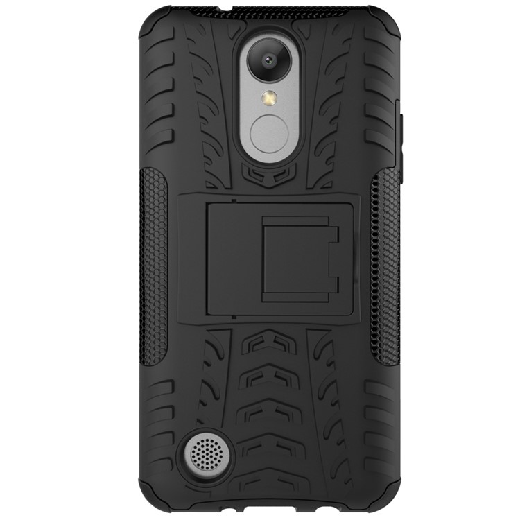 For LG Aristo MS210 (LV3) US Version Tyre Pattern Kickstand PC + TPU Hybrid Case Accessory - Black-10