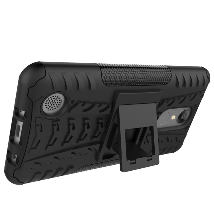 For LG Aristo MS210 (LV3) US Version Tyre Pattern Kickstand PC + TPU Hybrid Case Accessory - Black-3