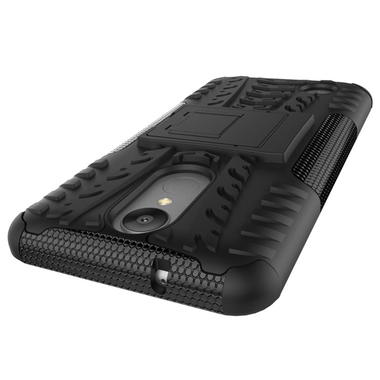 For LG Aristo MS210 (LV3) US Version Tyre Pattern Kickstand PC + TPU Hybrid Case Accessory - Black-4