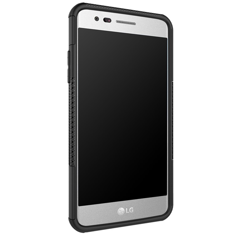 For LG Aristo MS210 (LV3) US Version Tyre Pattern Kickstand PC + TPU Hybrid Case Accessory - Black-7